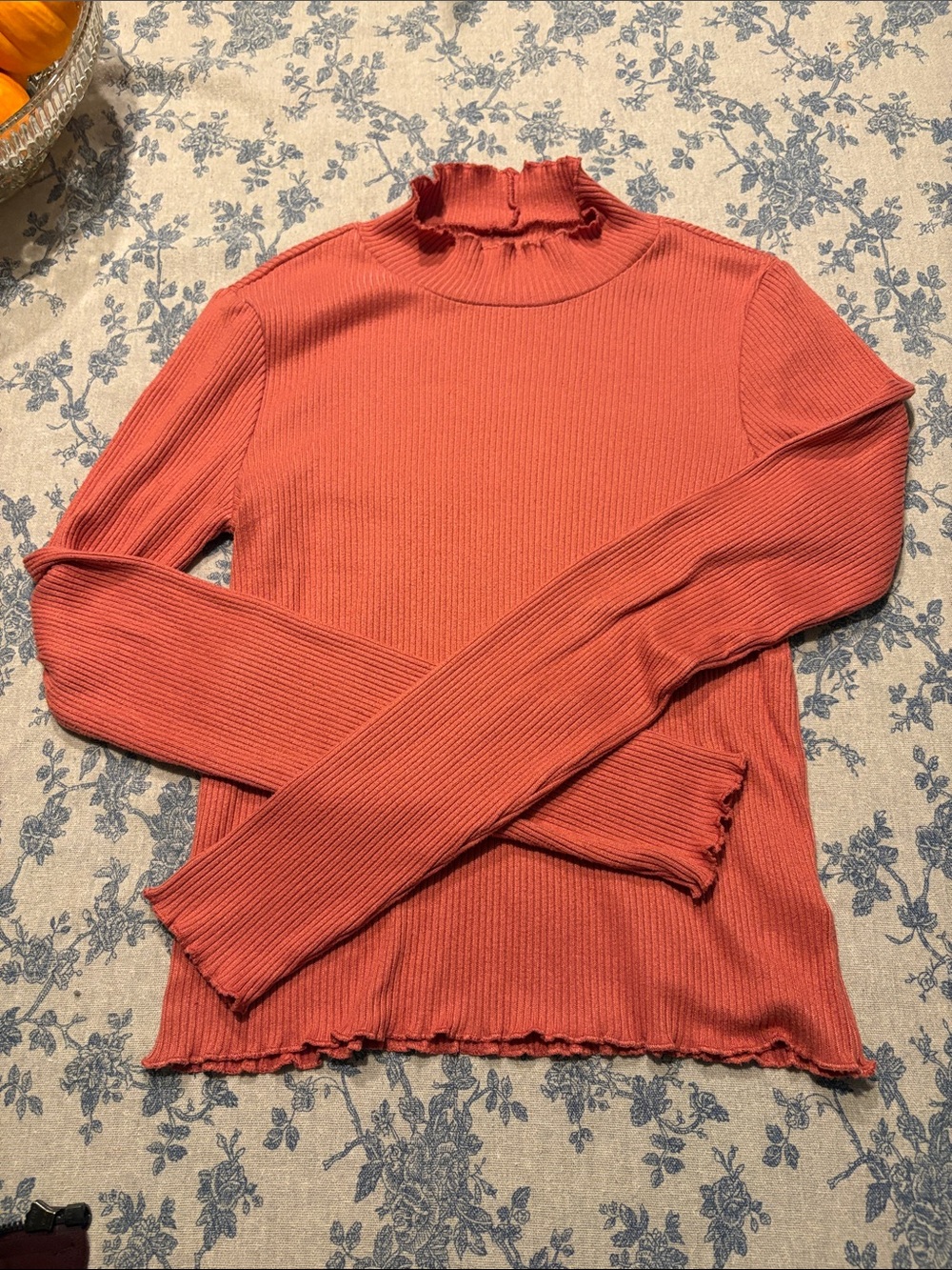 American Eagle Ribbed Long-Sleeve Mock Neck Top in Terracotta